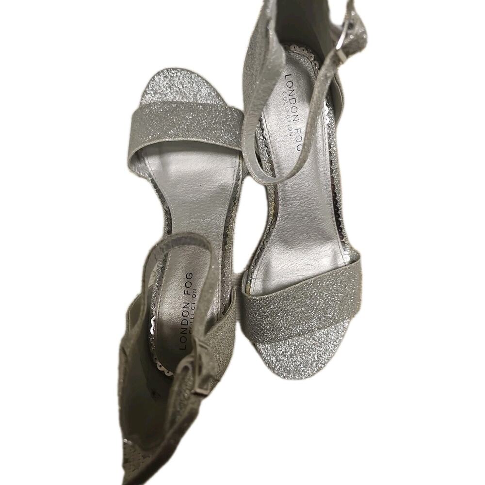 London Fog Block Heel Sandal SZ 7.5 Silver Sparkle NEW /Only Tried On - Picture 5 of 5